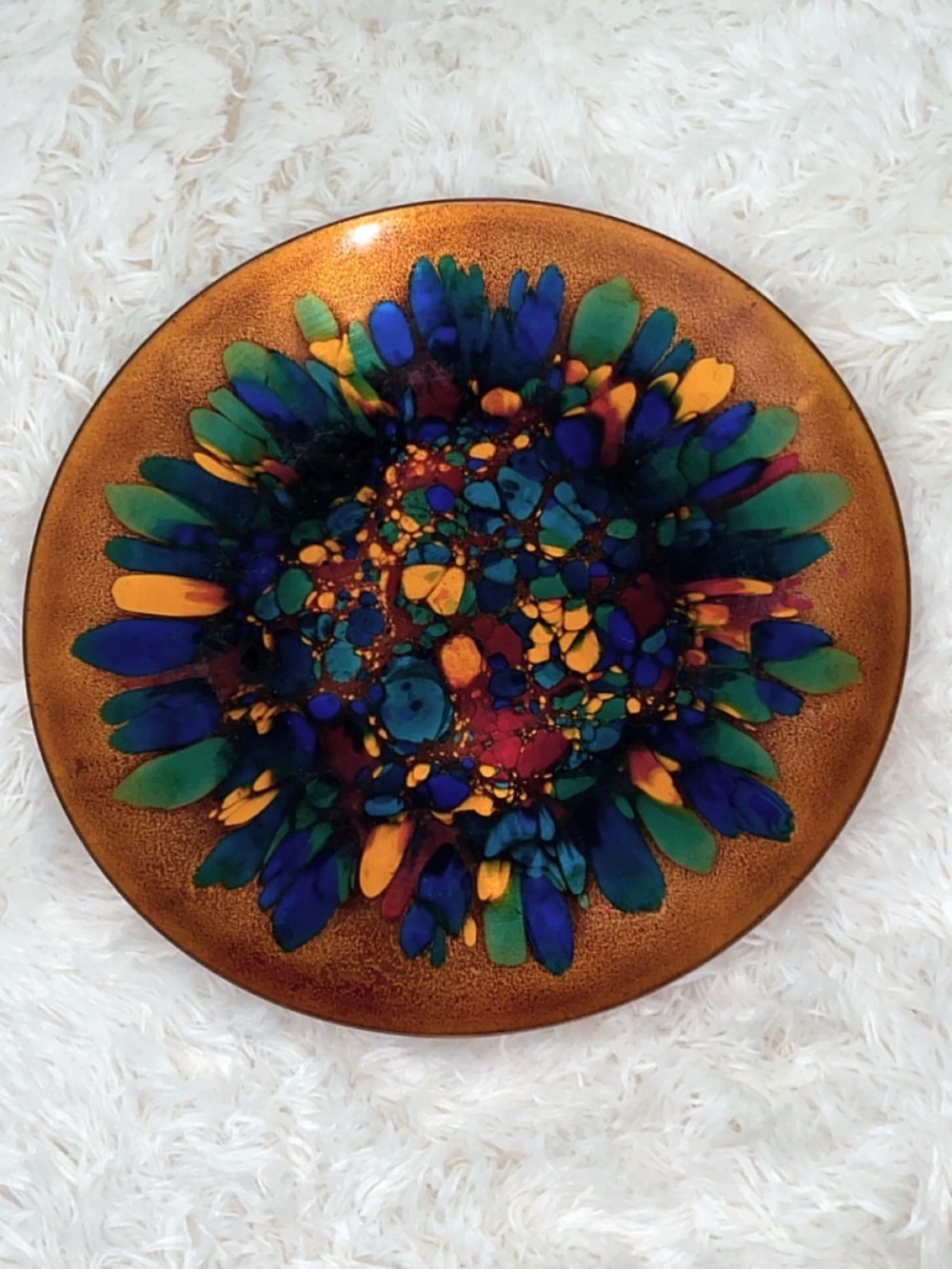 Vintage Kareka Enamel Over Copper Decorative Bowl, Plate, Centerpiece